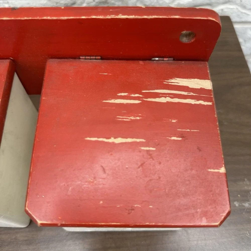 Vintage red & white wall-mounted Wooden kitchen sal & harina containers Holder